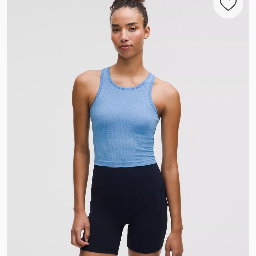 Blue Ribbed Tank Top and Black Shorts Set